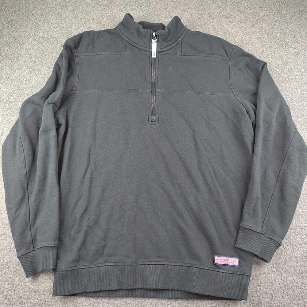 Vineyard Vines Pullover Sweatshirt Mens Medium 1/4 Zip Black Shep Shirt EUC